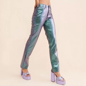 NWOT- AFRM Heston Iridescent Croc-Pattern Straight Leg Pants Vegan Leather